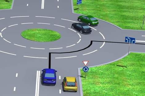 Ar leidžiama mėlynam automobiliui važiuoti nurodyta trajektorija?