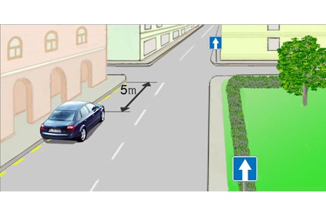 Ar leidžiama automobiliui sustoti prie šaligatvio parodytoje situacijoje?