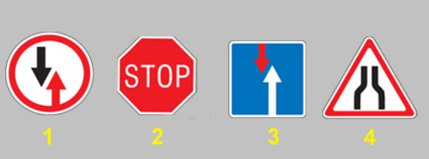 Kuris kelio ženklas nurodo priešpriešinio eismo pirmenybę?