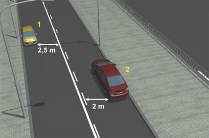 Kurio automobilio vairuotojas pažeidžia stovėjimo taisykles kelyje su šaligatviais šioje situacijoje?